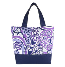 Load image into Gallery viewer, Purple Swirled Paisley with Navy Nylon Essential Tote Bag by Tutenago - The perfect women&#39;s oversized tote bag for work, beach, shopping or an everyday bag.
