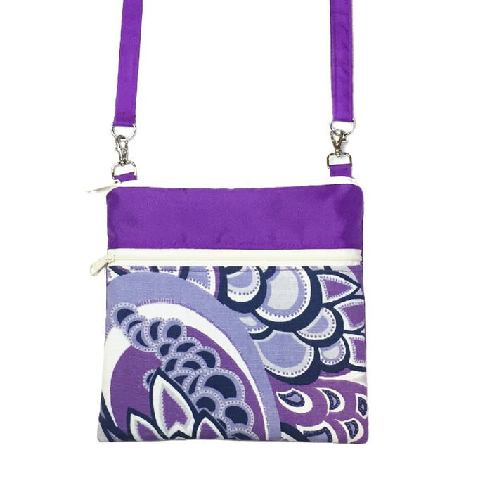 Purple Swirled Paisley with Purple Nylon Mini Square Crossbody Bag by Tutenago