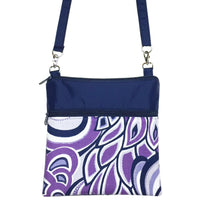 Load image into Gallery viewer, Purple Swirled Paisley with Navy Nylon Mini Square Crossbody Bag by Tutenago
