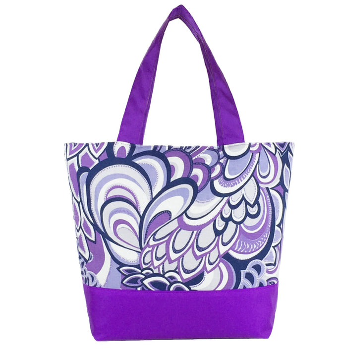 Purple Swirled Paisley with Light Purple Nylon Essential Tote Bag by Tutenago - The perfect women's oversized tote bag for work, beach, shopping or an everyday bag.