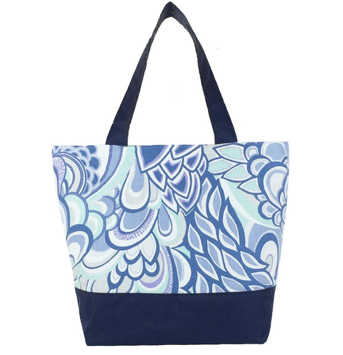 Grey Swirled Paisley with Navy Nylon Essential Tote Bagby Tutenago - The perfect women's oversized tote bag for work, beach, shopping or an everyday bag.