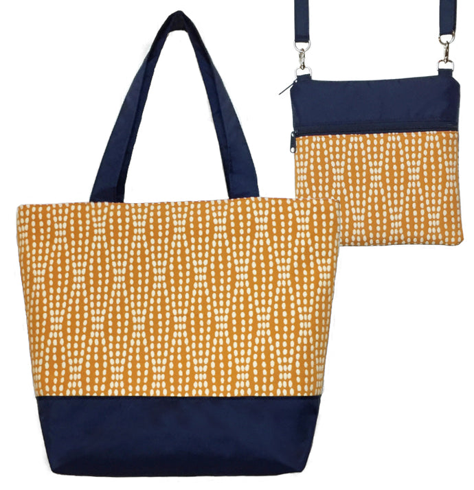 Wavy Dots in Orange | Navy Nylon | Tote Bag Set