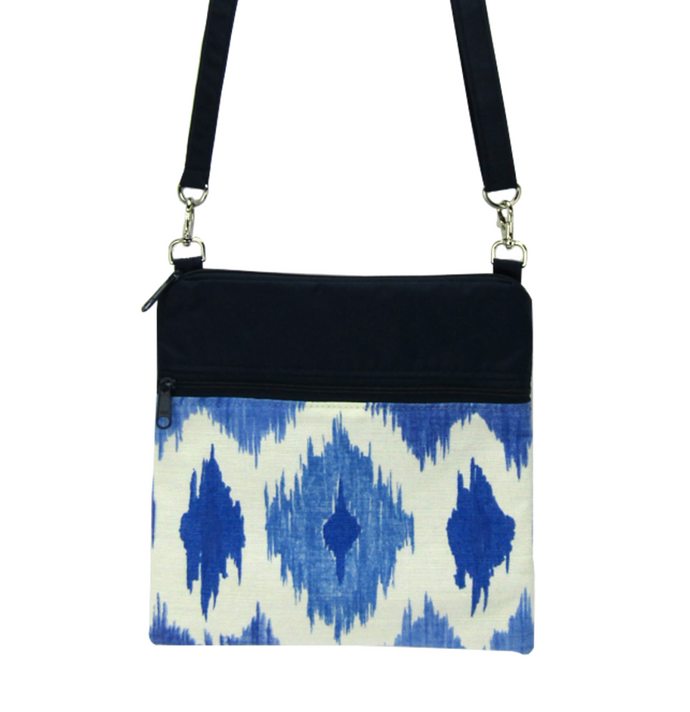 Ikat with Navy Waterproof Nylon Ready-To-Ship Mini Square Crossbody Bag by Tutenago