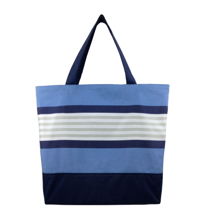 Navy Stripe with Waterproof Navy Nylon Ready-To-Ship Essential Tote Bag by Tutenago - The perfect women's oversized tote bag for work, beach, shopping or an everyday bag.