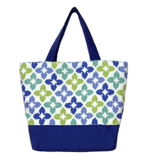 Load image into Gallery viewer, Novia in Blue &amp; Green with Blue Nylon Essential Tote Bag by Tutenago - The perfect women&#39;s oversized tote bag for work, beach, shopping or an everyday bag.
