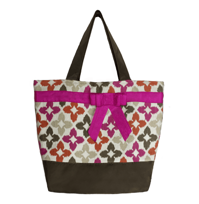 Novia Red Pink with Brown Nylon Essential Tote Bag by Tutenago - The perfect women's oversized tote bag for work, beach, shopping or an everyday bag.