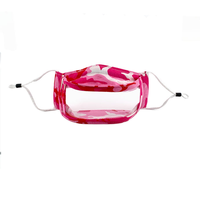 Pink Camo Clear Window Mask for Teachers, Students, Kids and Adults