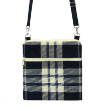 Load image into Gallery viewer, Navy Plaid with Navy Nylon with Cream Zipper Mini Square Crossbody Bag by Tutenago
