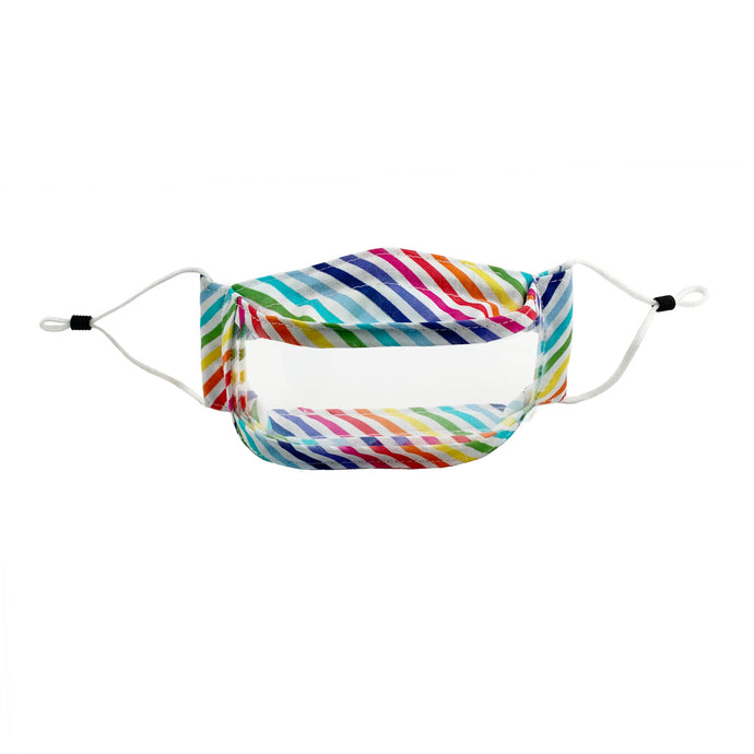 Rainbow Striped Clear Window Mask - Cute for teachers, students, adults, Teens, and children