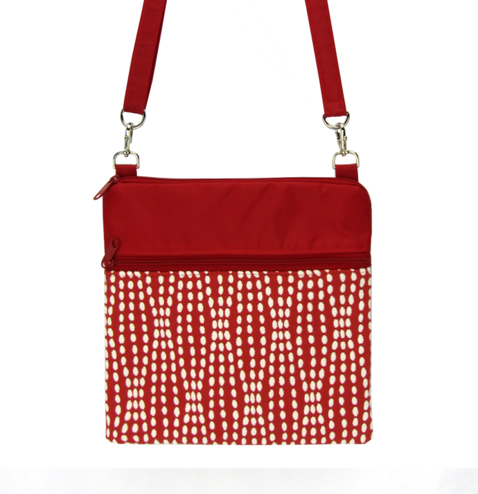 Red Wavy Dots fabric with waterproof Red Nylon Ready-to-ship  Mini Square Crossbody Bag by Tutenago