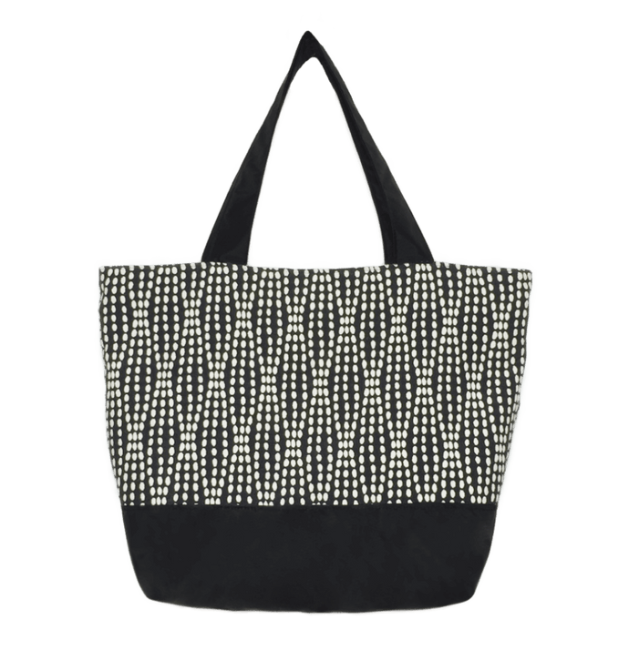 Black Wavy Dot Essential Tote Bag by Tutenago - The perfect women's oversized tote bag for work, beach, shopping or an everyday bag.
