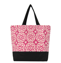 Load image into Gallery viewer, Pink Soleil with Black Waterproof Nylon Ready-To-Ship Essential Tote Bag by Tutenago - The perfect women&#39;s oversized tote bag for work, beach, shopping or an everyday bag.
