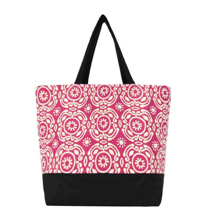 Pink Soleil with Black Waterproof Nylon Ready-To-Ship Essential Tote Bag by Tutenago - The perfect women's oversized tote bag for work, beach, shopping or an everyday bag.