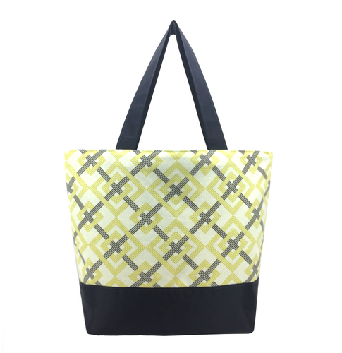 Yellow Squared with Waterproof Grey Nylon Ready-To-Ship Essential Tote Bag by Tutenago - The perfect women's oversized tote bag for work, beach, shopping or an everyday bag.