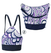 Load image into Gallery viewer, Purple Swirled Paisley with Navy Nylon Women&#39;s Convertible Hobo bag by Tutenago
