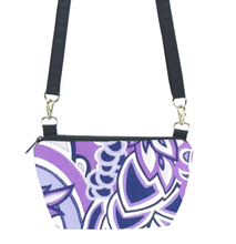 Load image into Gallery viewer, Tutenago Traveler Bum Bag and Small Crossbody Purse in Purple Swirled Paisley with Navy Nylon

