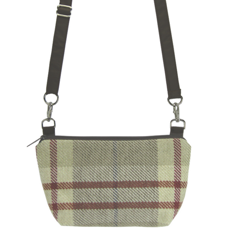 Tan Plaid with Waterproof Dark Brown Nylon Ready-To-Ship Traveler Waist Bag and Small Crossbody Purse by Tutenago