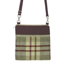 Load image into Gallery viewer, Tan Plaid with Burgundy Nylon Mini Square Crossbody Bag by Tutenago
