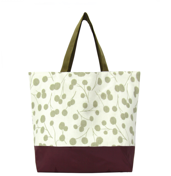 Puffs with Waterproof Burgundy & Sand Nylon Ready-To-Ship Essential Tote Bag by Tutenago - The perfect women's oversized tote bag for work, beach, shopping or an everyday bag.