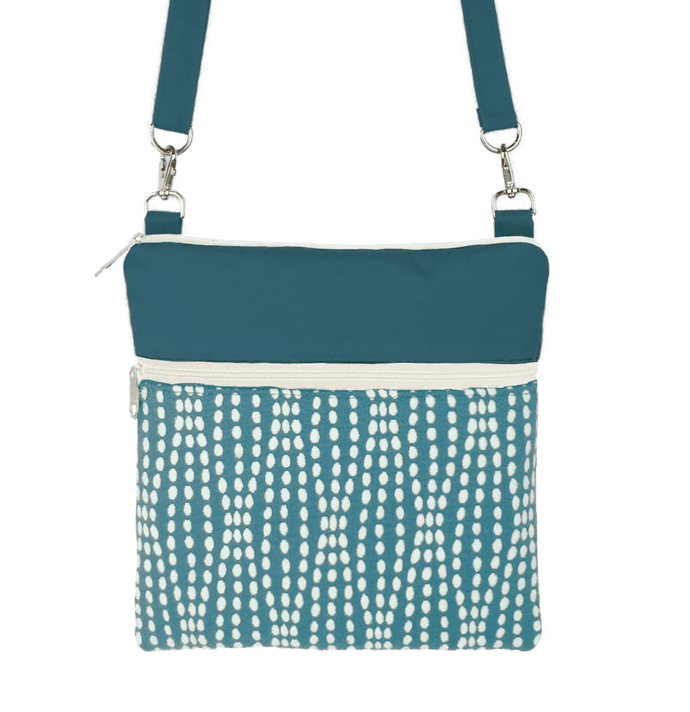 Teal Wavy Dots with Teal Nylon Mini Square Crossbody Bag by Tutenago