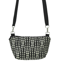 Load image into Gallery viewer, Black Wavy Dots with Black Nylon Traveler Bum Bag and Small Crossbody Purse by Tutenago
