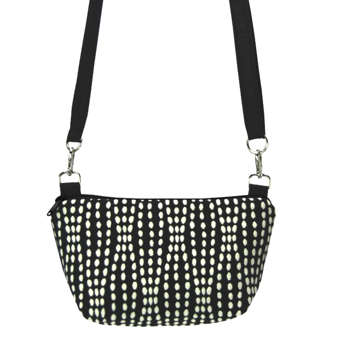 Black Wavy Dots with Black Nylon Traveler Bum Bag and Small Crossbody Purse by Tutenago