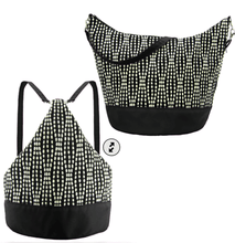 Load image into Gallery viewer, Black Wavy Dots with Black Nylon Women&#39;s Convertible Hobo bag by Tutenago
