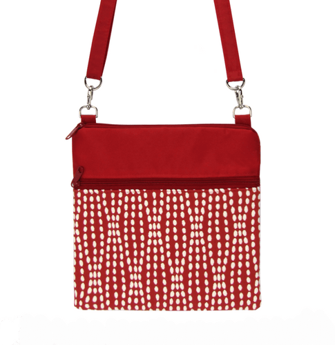 Red Wavy Dots with Red Nylon Mini Square Crossbody Bag by Tutenago
