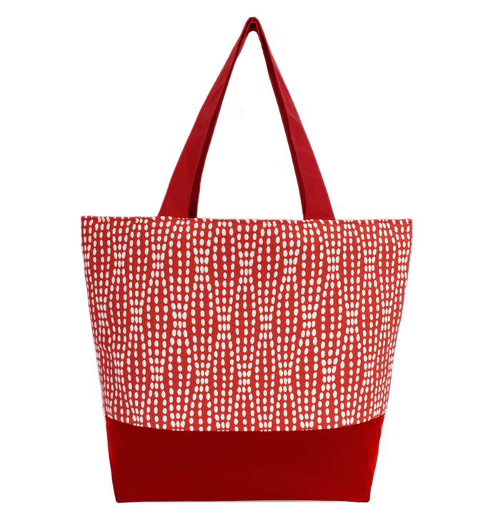 Red Wavy Dots Essential Tote Bag by Tutenago - The perfect women's oversized tote bag for work, beach, shopping or an everyday bag.