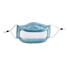 Load image into Gallery viewer, Teal Batik Cotton Fog Free Clear Window Mask - Made in the USA 
