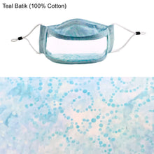 Load image into Gallery viewer, Teal Batik Cotton Fog Free See Through Window Mask - Made in the USA 
