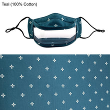 Load image into Gallery viewer, Teal Clear Window Mask - Fun Fabric, Non-Toxic , Made in the USA
