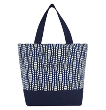 Load image into Gallery viewer, Navy Wavy Dots Essential Tote Bag by Tutenago - The perfect women&#39;s oversized tote bag for work, beach, shopping or an everyday bag.
