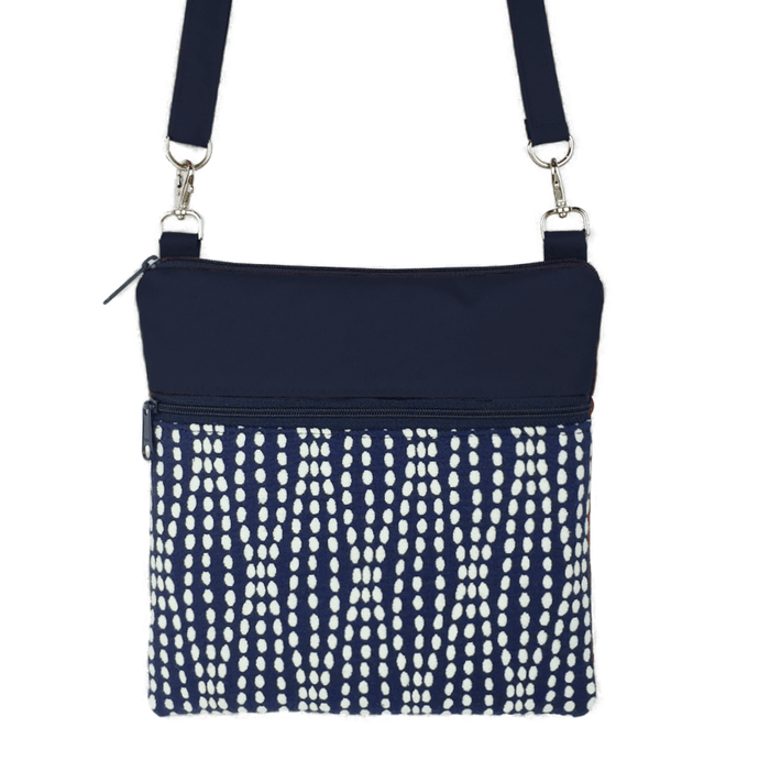 Navy Wavy Dots with Navy Nylon Mini Square Crossbody Bag by Tutenago 