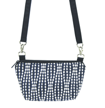 Load image into Gallery viewer, Navy Wavy Dots with Navy Nylon Traveler Bum Bag and Small Crossbody Purse by Tutenago
