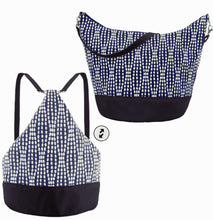Load image into Gallery viewer, Navy Wavy Dots with Navy Nylon Women&#39;s Convertible Hobo bag by Tutenago
