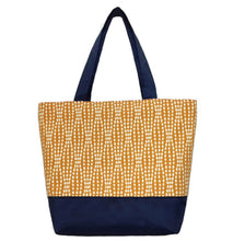 Load image into Gallery viewer, Wavy Dots in Orange with Waterproof Navy nylon Essential Tote Bag for Women
