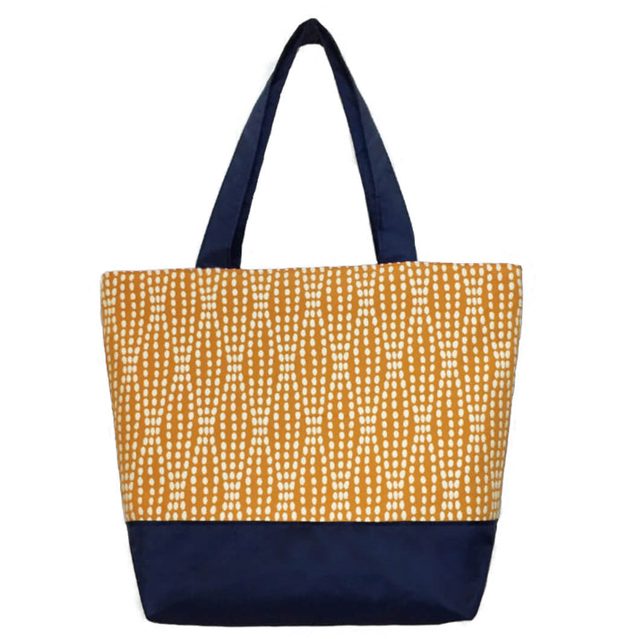 Wavy Dots in Orange with Waterproof Navy nylon Essential Tote Bag for Women