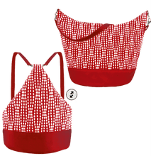 Load image into Gallery viewer, Red Wavy Dots with Red Nylon Women&#39;s Convertible Hobo bag by Tutenago
