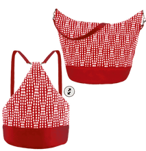 Load image into Gallery viewer, Red Wavy Dots with Red Nylon Women&#39;s Convertible Hobo bag by Tutenago
