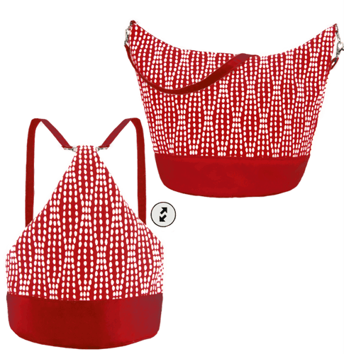 Red Wavy Dots with Red Nylon Women's Convertible Hobo bag by Tutenago