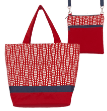 Load image into Gallery viewer, Wavy Dots in Red Essential Tote Bag Set with Navy Ribbon by Tutenago  
