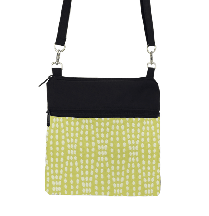 Yellow Wavy Dots with Black Nylon Mini Square Crossbody Bag by Tutenago