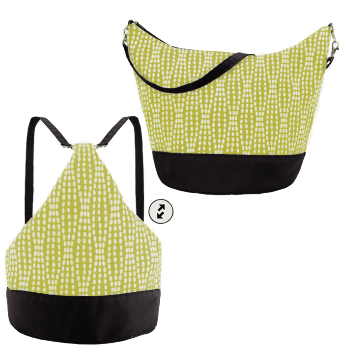 Yellow Wavy Dots with Black Nylon Women's Convertible Hobo bag by Tutenago