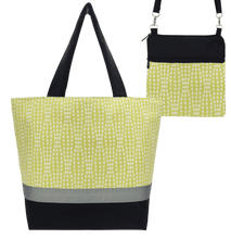 Load image into Gallery viewer, Yellow Wavy Dots Essential Tote Bag Set accented with Black Nylon by Tutenago 
