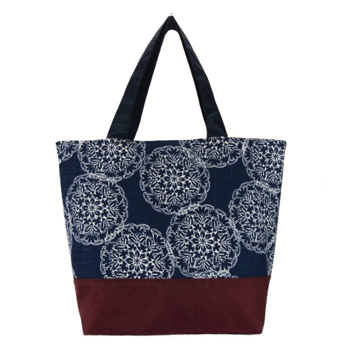 Tutenago Navy Dands Essential Tote Bag with Burgundy Waterproof Nylon